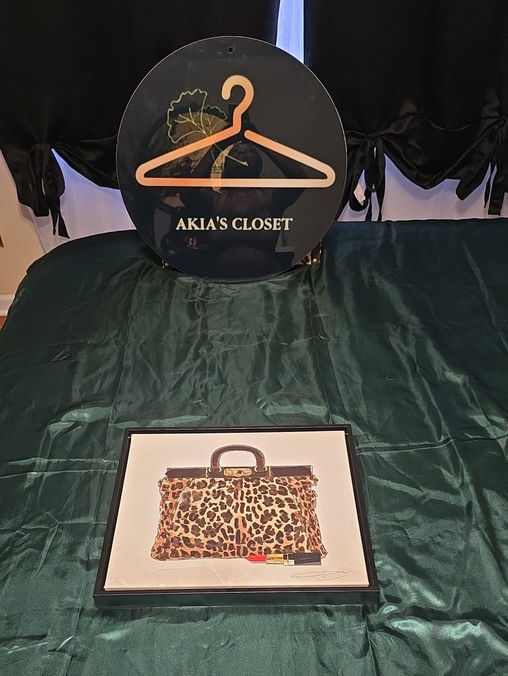 Leopard Print Handle Bag Lipstick Framed Picture - Brown